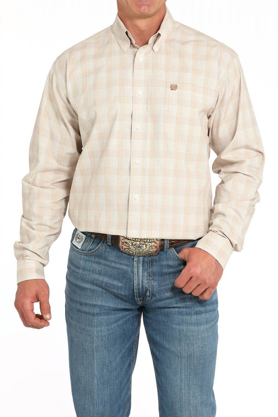 NEW CINCH classic plaid button down shirt in khaki